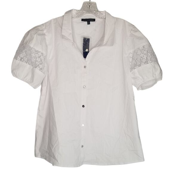 Adrianne Vittadini Puff Sleeve with Lace Insert Button Front Top XL New - Picture 1 of 7